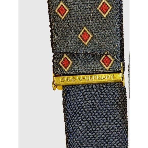 Vintage CAS West Germany Suspenders Clips Navy Blue Red Diamond Mens Formal - Picture 3 of 3
